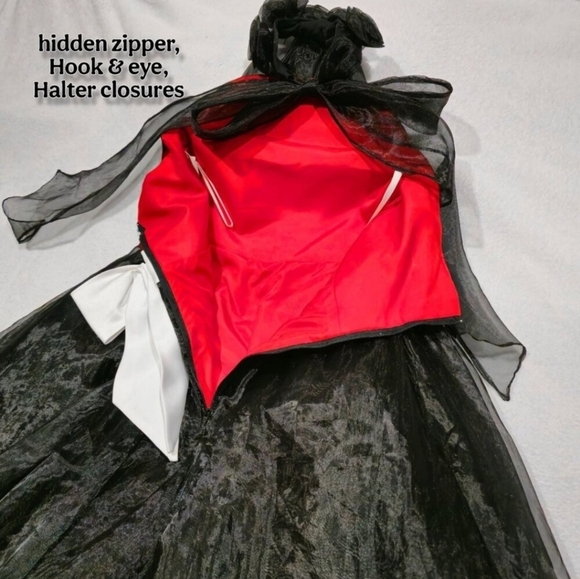 Custom Black & Red Chiffon Dress ✦ Girls 6 ✦ Handmade Roses Sparkle Sash Formal - Picture 7 of 16